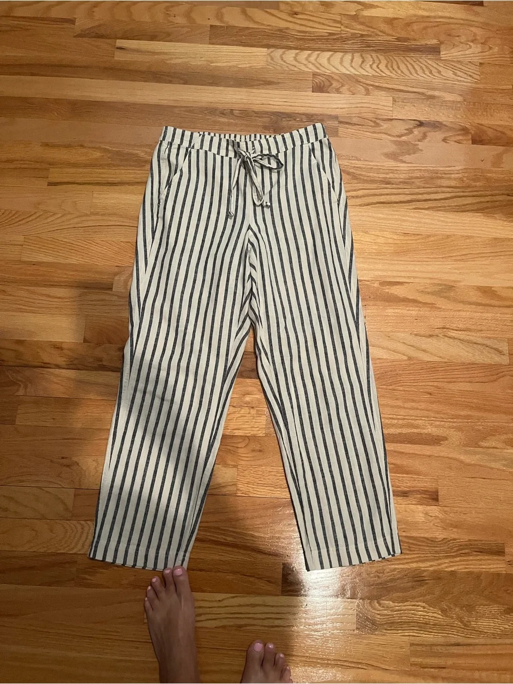 J. Crew Black & White Striped Straight-Leg Drawstring Pants